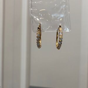 Source Unknown Gold Hoop Earrings with Opalescent White Beads